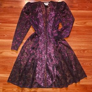 Vintage Algo Magenta Purple Floral Victorian Gothic Lace Midi Dress Jacket